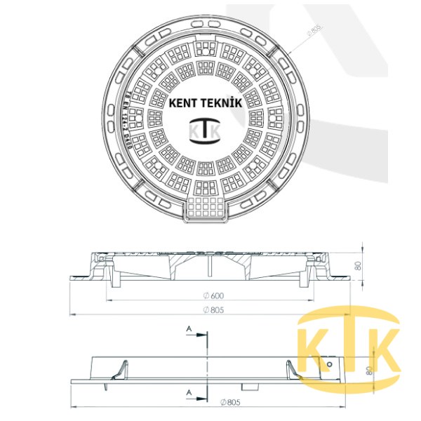 Döküm Rögar Kapağı Takımı Ø600 mm 100° (DKT.600-D3)
