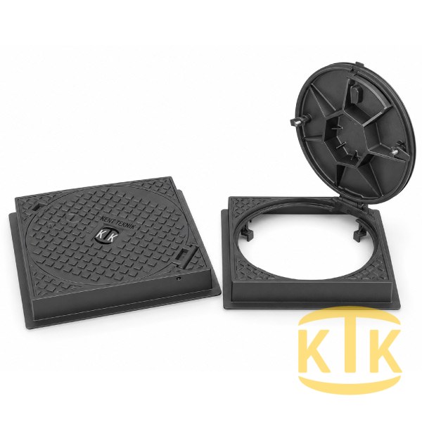 DKT-600-B4 Döküm Yuvarlak Rögar Kapağı Takımı Ø600 mm (kare çerçeve) | B125