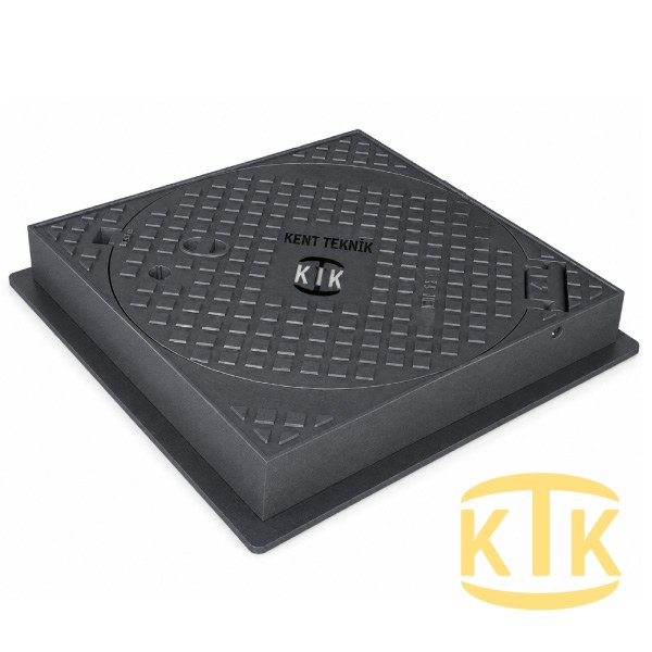 Döküm Yuvarlak Kare Çerçeveli Rögar Kapağı Takımı Ø600 mm (DKT.600-D6)