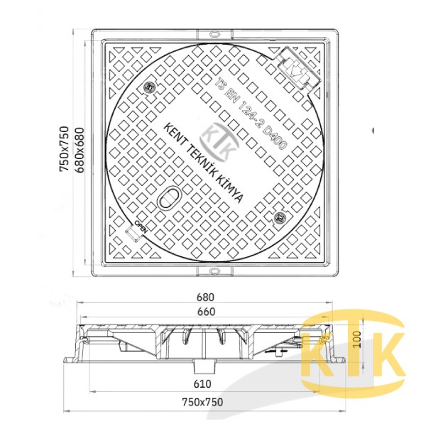 Döküm Yuvarlak Kare Çerçeveli Rögar Kapağı Takımı Ø600 mm (DKT.600-C5)