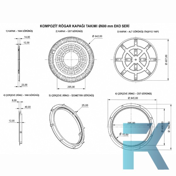 FK-600-EKO-5C-C250 Kompozit Yuvarlak Rögar Kapağı Takımı Eko Seri Ø600 mm | C250