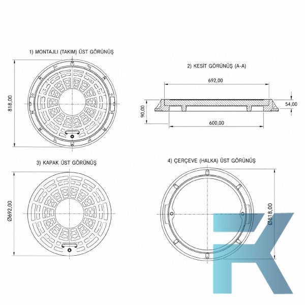 FK-600-54C-C250 Kompozit Yuvarlak Rögar Kapağı Takımı Ø600 mm | C250