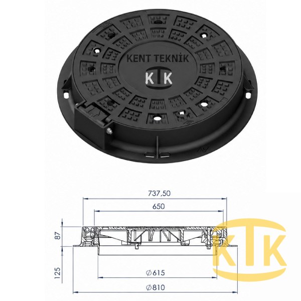 Döküm Rögar Kapağı Takımı Ø600 mm 180° Yuvarlak (DKT.600-D)