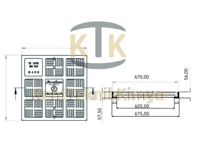 Kompozit Kare Rögar Kapağı Takımı 670x670 mm - Fibre Kompozit