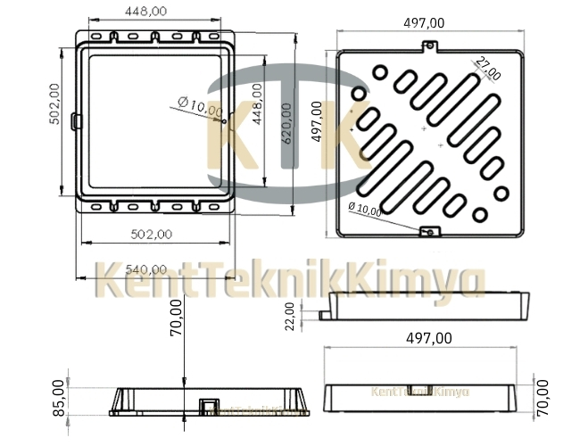 Kompozit Yağmur Suyu Izgara Takımı 500x500 mm - Fibre Kompozit