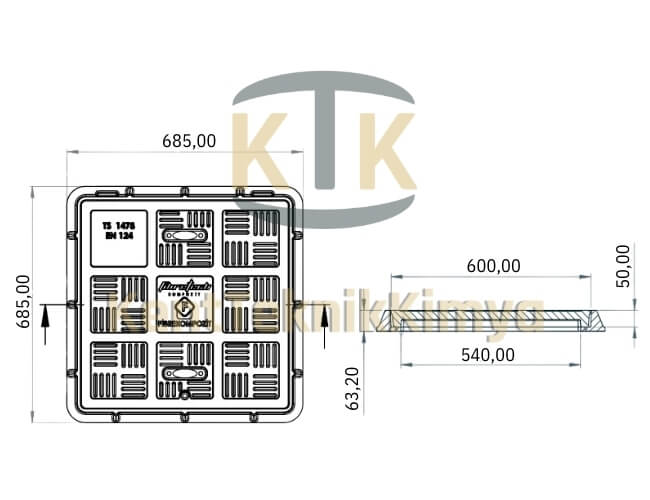 Kompozit Kare Rögar Kapağı Takımı 600x600 mm - Fibre Kompozit