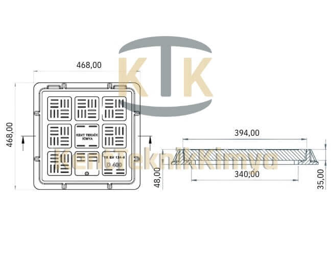 Kompozit Kare Rögar Kapağı Takımı 400x400 mm - Fibre Kompozit