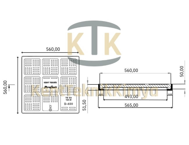 Kompozit Kare Rögar Kapağı Takımı 560x560 mm - Fibre Kompozit