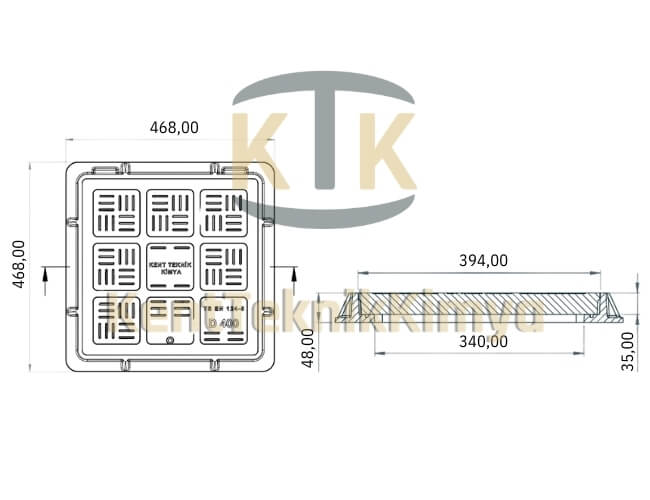 Kompozit Kare Rögar Kapağı Takımı 400x400 mm - Fibre Kompozit